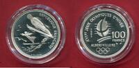 Frankreich 100 Francs Silbermünze Olympische Winterspiele 1992 Albertville - Skispringen -