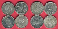 Preussen, Bayern 4 x 3 Mark Lot Kursmünze Kaiserreich Lot 4 Typen -