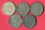 USA, United States of Amerika, Vereinigte Staaten 5 x 1 Dollar Silber Lot von 5x 1 $ Peace Typ -
