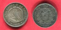 Chile 20 Centavos 1866 SO Condor AU nice Toning