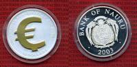 10 Dollars Silbermünze Nauru 2003 10 Dollars Skulpturmünze Euro Teilvergoldet Kapsel Proof mit Kapsel*