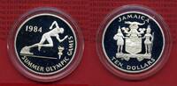 Jamaika, Jamaica 10 Dollar Silbermünze Jamaika 10 Dollars 1984 Olympische Spiele Läufer, Sprinter Proof with capsule