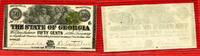 State of Georgia Konföderierte Staaten 50 Cents Banknote Ausgegeben !!! Confederate States of America 50 Cents The State of Georgia 1864 RR -