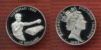 Salomonen, Solomon Islands 10 Dollars Silber Salomonen Inseln 10 Dollar 1992 Olympiade in Barcelona - Boxen - Boxing PP Proof with capsule