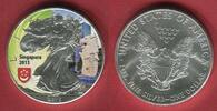 USA 1 Dollar Silbermünze - Silver Eagle - 1 oz Colorierte Liberty - Singapur Coin Fair - Merlion -