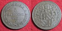 5 Baiocchi 1851 R An VI Vatikan Vatican Kirchenstaat Papal State Papst Pius IX. Päpstliche Staaten gutes VZ