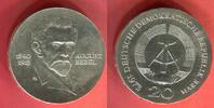 Deutsche Demokratische Republik 20 Mark Silbergedenkmünze 1973 60. Todestag August Bebel unc, slightly toned