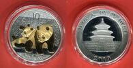 China 10 Yuan Silbermünze Panda (1 oz) mit 24 Karat Teilvergoldung -