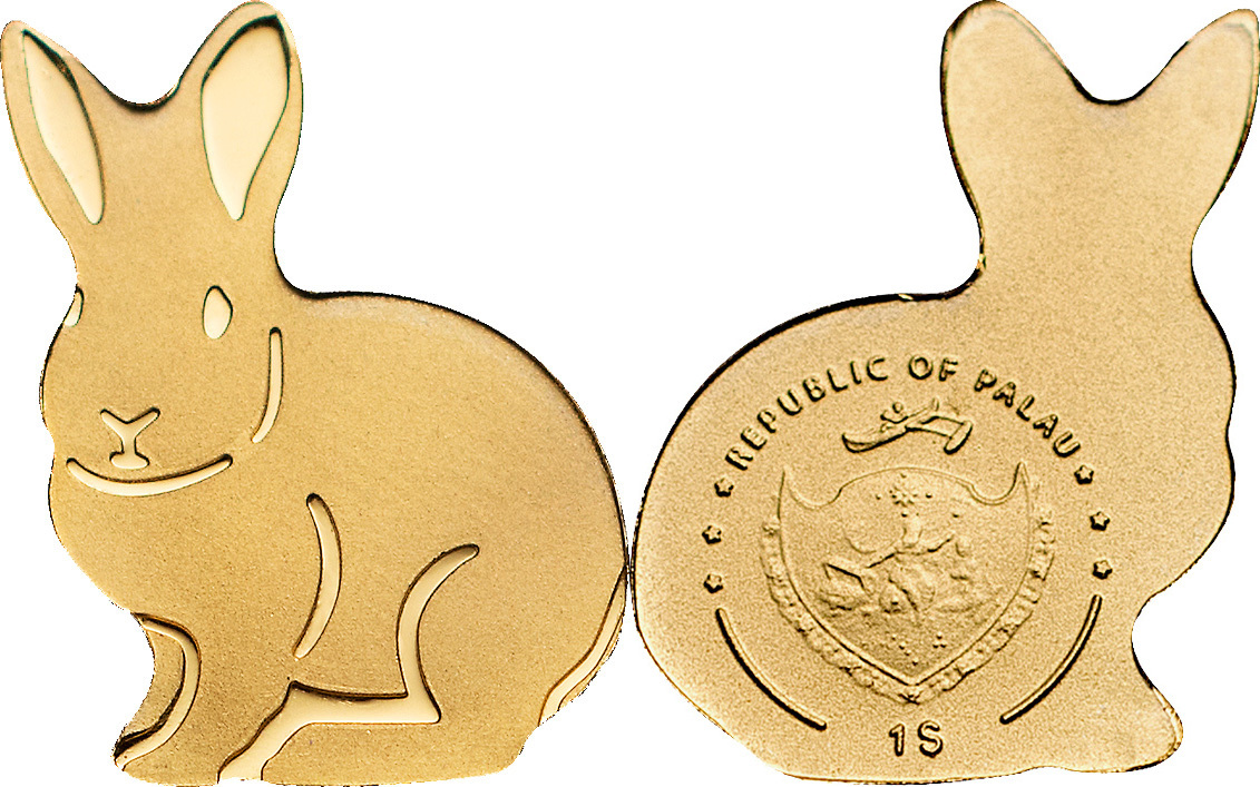 1 Dollar RABBIT Bunny Gold Coin 1$ Palau 2021 Silk Finish | MA-Shops