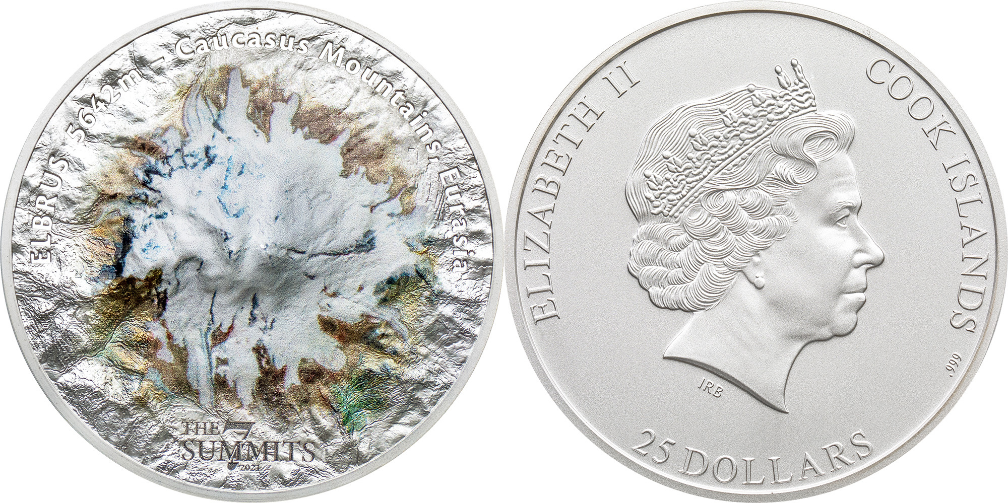 25 Dollars ELBRUS 7 Summits 5 Oz Silver Coin 25 Cook Islands 2021 BU