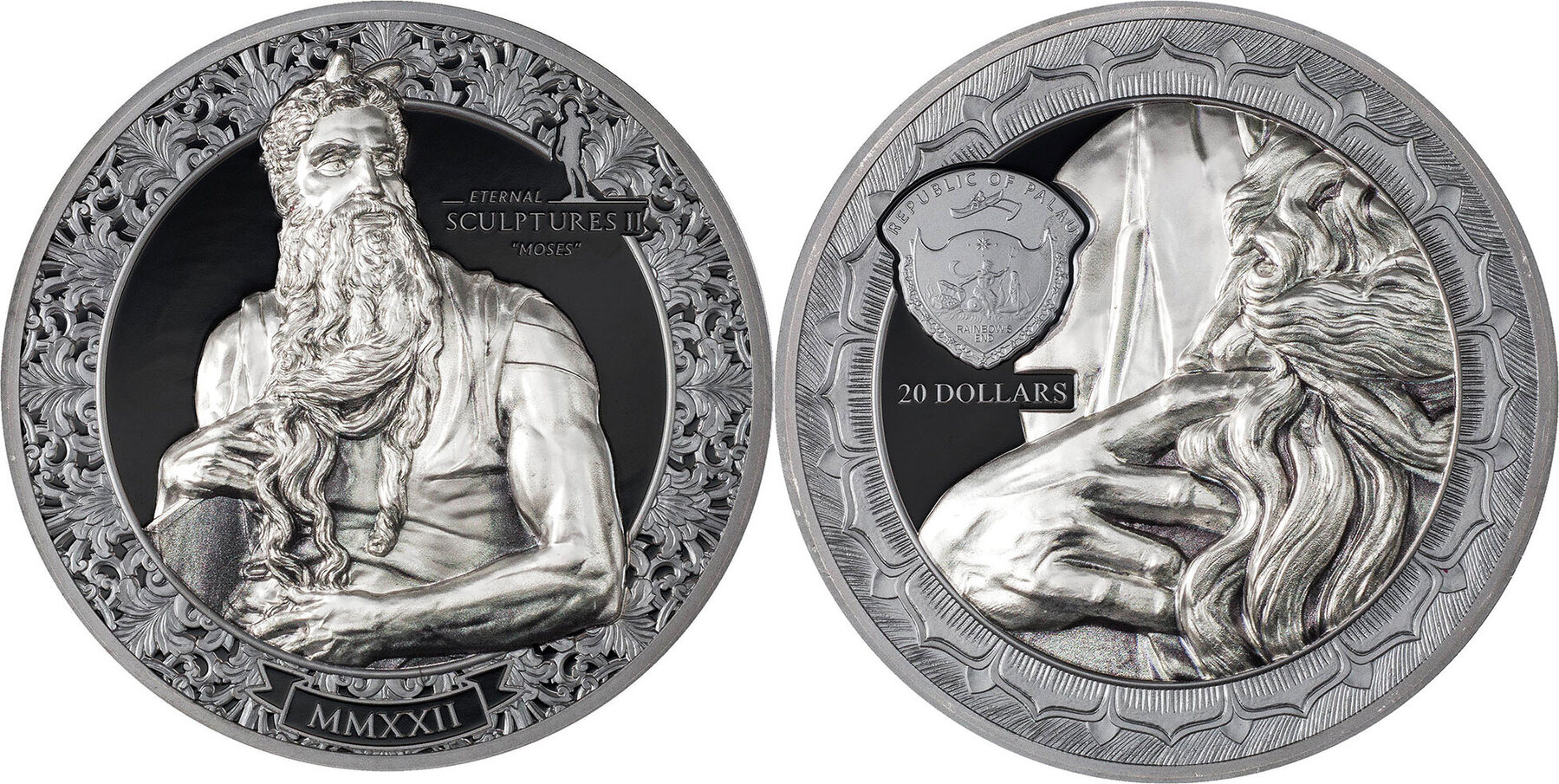 20 Dollars MOSES Eternal Sculptures II 3 Oz Silver Coin 20$ Palau