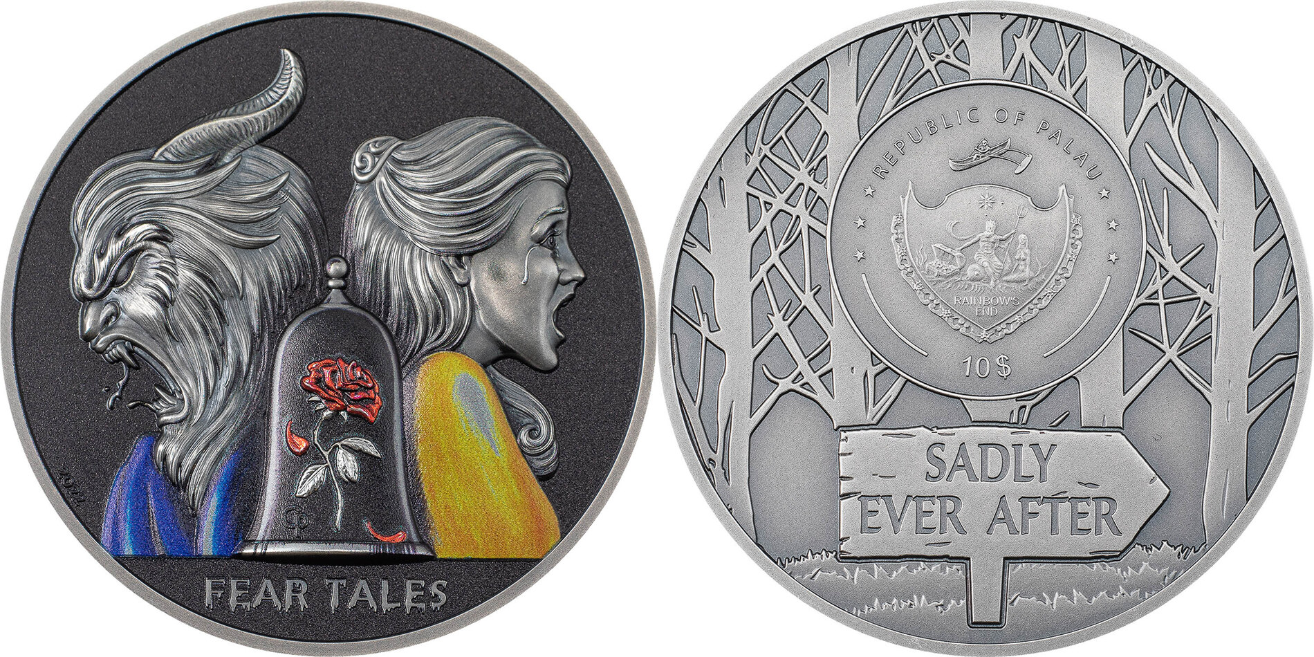 10 Dollars BEAUTY AND THE BEAST Fear Tales 2 Oz Silver Coin 10