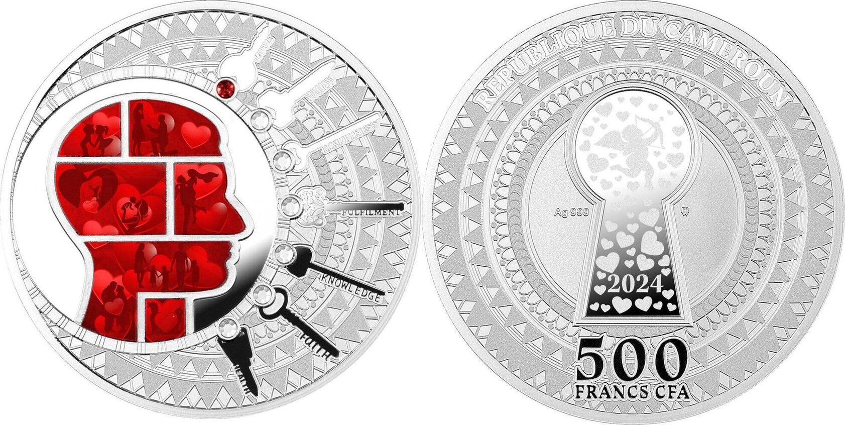 KEY OF LOVE Silver Coin 500 Francs Cameroon 2024 Proof | MA-Shops