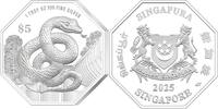 Singapore 5 Dollars SNAKE Lunar Year 1 Oz Silver Coin 5$ Singapore 2025 -