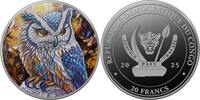 Congo Democratic Republic 20 Francs OWL Noble Wildlife 2 Oz Silver Coin 20 Francs Congo 2025 -