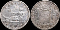 SPANISH MONARCHY  1869, 2 Pesetas Spanish Provisional Government (*69) - 27 mm / 9.66 gr. VF