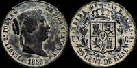 SPANISH MONARCHY 1856, 25 Centimos Escudo Isabel II, Segovia Mint - 27 mm / 9.44 gr. -