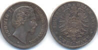 Bayern: 2 Mark 1876 D Ludwig II., 1864-1886. Feine Patina! kl. Rdf., EF