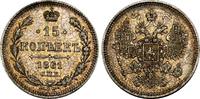 Russland: 15 Kopeken Paris oder Strassburg 1861 SPB Alexander II, 1855-1881: UNC, hübsche alte Patina