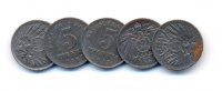 Ersatzmünzen 1. Weltkrieg: Lot 5x 5 Pfennig  Alle CH UNC!