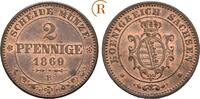 Sachsen: 2 Pfennig 1869 B Johann, 1854-1873: CH UNC, feine Erhaltung !!