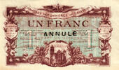 Frankreich France / Frankreich Aveyron 1 Franc 1922 Annulé -
