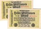 Deutschland 10 Millionen Mark Ro 105a FZ:YZ BZ:28 2 Scheine gleiche KN !!! aunc -