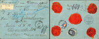 Rußland 10 and 14 K. Coat of arms, along with five beautiful red varnish seals on the insured letter reverse side, with indication of va -