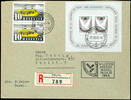 Schweiz A hundred years Bale dove souvenir sheet with additional franking, used Switzerland. Car post office 3 / 19. IV. 45 on properl -