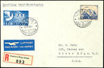 Schweiz 1 Fr. PAX with additional franking on properly franked registered first flight letter Geneva 8. IV. 46 - Washington. -