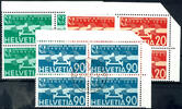 Schweiz 1932, 15 Rp to 90 Rp disarmament conference in Geneva, airmail issue, set in blocks of four, each value centric neat cancelled -