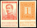 Belgien 1 C. Orange and 10 C. Red, two imperforated trial proofs -