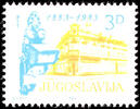Jugoslawien 3 Din. A hundred years telephone in Serbia with colour variety cyan blue / yellow olive, mint never hinged sound -