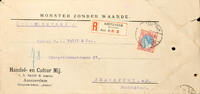 Niederlande 25 C. Wilhelmina, as a single franking on registered foreign country shipment sample of no value Monster Zonder Waarde from Am -
