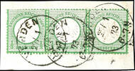 Deutsches Reich 1/3 Groschen 1 / small breast shield, green, horizontal strip of three, above partly scissors separation, with single circle VERDEN 27 / 17 -