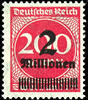 Deutsches Reich 200 Mark 2 millions on Koenigsberger printing error on original stamp Michel number 269 lilac red, sound unused with original gum (a litt -
