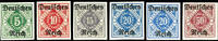 Deutsches Reich Dienstmarken 6 Werte 5 Pfg to 50 Pfg Wuerttemberg offical matter with overprint, imperforated, 6 values complete mint never hinged, old examination H -