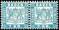 Baden 7 Kreuzer blue, horizontal pair, perfectly mint never hinged, unsigned, photo expertize Franz Stegmueller BPP genuine and immaculate, M -