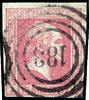 Preußen 1 Sgr. Medium carmine red, smooth ground, plate flaw II upper stamp margin over MA unusual, on all sides having full margins a -