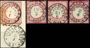 Thurn & Taxis Nachverwendungen HIRSCHBERG by SCHLEIZ - single circle cancel, with data from 1872 to 1874 on four 1 Gr. Stamps, partly small defects -