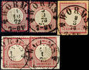 Thurn & Taxis Nachverwendungen WORMS - single circle postmark with Maltese crosses, each clear with data from 1872, 1873 and 1874 on 3 Kr. Small respectively -