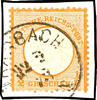 Deutsches Reich 1 / 2 Gr. Orange, missing part of the embossing lower right at the shield, small stamp format L15, with single circle postmark -