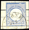 Deutsches Reich 2 Gr. Light grey blue, large shield, plate flaw I, with Schleswig Holstein two ring cancel MARNE 27 2 73 on piece, photo exper -