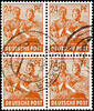 Alliierte Besetzung 24 Pfg worker bright brown orange, used block of four, photo expertize study group Control Council, Michel 640.- -