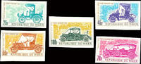 Niger 25 to 100 Fr. Old automobiles of the years 1900 to 1912, complete set imperforated instead of perforated, perfectly mint never h -