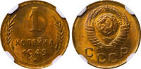USSR 1 Kopeck 1949 Soviet Union, 1 Kopeck, 1949 year, NGC, MS 65 MS 65 58,80 EUR  Excl. 10,00 EUR Verzending