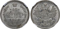 Russian Empire Russian Empire, 15 Kopecks, 1908 year, SPB-EB, NGC, MS 64 15 Kopecks 1908 MS 64