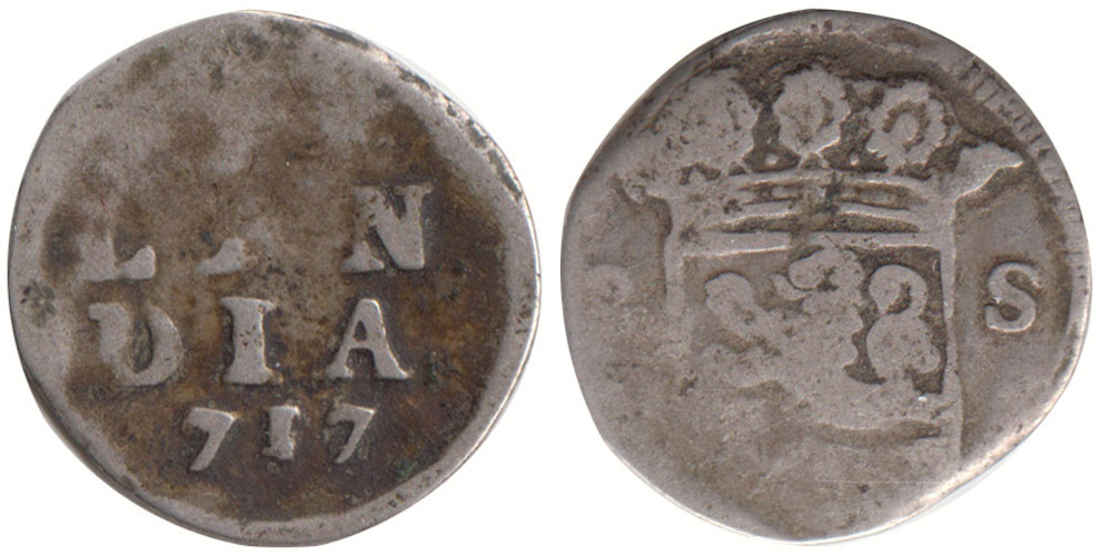 Nederland / Zeeland Dubbele Wapenstuiver 1717 Republiek 1581 - 1795 Fraai