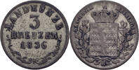 Sachsen Meiningen 3 Kreuzer 1836 Bernhard Erich Freund, 1803-1866 ss 12,00 EUR  Excl. 7,00 EUR Verzending