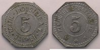 German emergency coins Barmen (Rheinprovinz) Textil-Industrie A.G. 5 (Pf) TB+/TTB -
